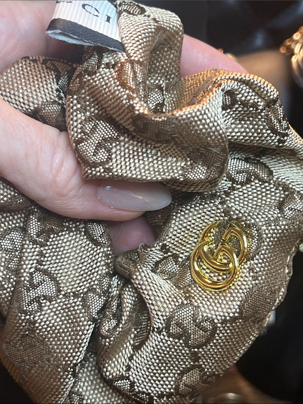 Gold-Tone Monogram Metallic Scrunchie with Gold Accent